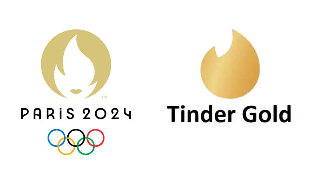 Il logo delle Olimpiadi a confronto con quello della app di incontri Tinder